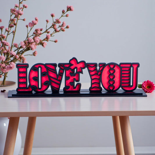 Love You Tabletop Standy | Dual Layered Engineered MDF Decorative Showpiece | Romantic Letter Desk & Table Decor | Gift for Valentine, Anniversary, Birthday