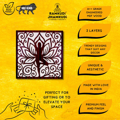 Ramkudi Jhamkudi™ 2 Layer Tree Pose Yoga Wall Art | Vrikshasana Design | Premium MDF Wood | Boho Spiritual Decor for Home, Yoga Studios & Offices | Made in India | Great Gift Idea