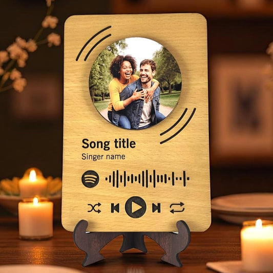 Personalized Spotify Music Plaque with Photo, Song Name & Scan Code – Custom Wooden Frame Gift for Anniversary, Birthday, Couples & Home Wall Décor – Ramkudi Jhamkudi