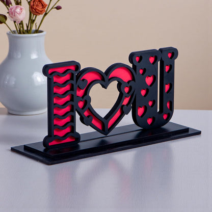 I Love You Tabletop Standy | Dual Layered Engineered MDF Decorative Showpiece | Romantic Heart Letter Desk & Table Decor | Gift for Valentine, Anniversary & Birthday
