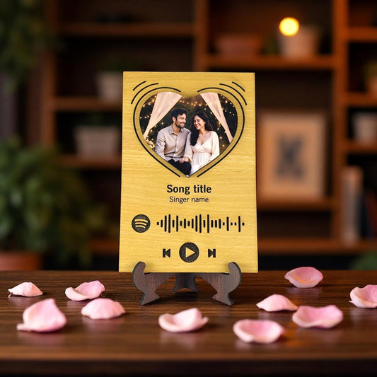 Ramkudi Jhamkudi Personalized Wooden Spotify Frame – Custom Photo Music Plaque with Song Title & Scannable Code – Thoughtful Gift for Couples, Friends, or Home Decoration