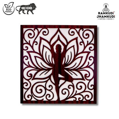 Ramkudi Jhamkudi™ 2 Layer Tree Pose Yoga Wall Art | Vrikshasana Design | Premium MDF Wood | Boho Spiritual Decor for Home, Yoga Studios & Offices | Made in India | Great Gift Idea