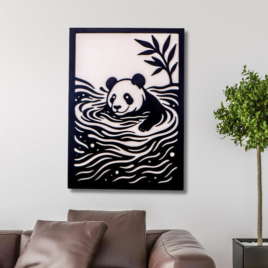 Ramkudi Jhamkudi™ Panda Wall Art – 2 Layer Wooden MDF Animal Wall Decor | Cute Modern Design for Kids Room, Nursery, Home, Office, Studio | Premium Finish | Made in India