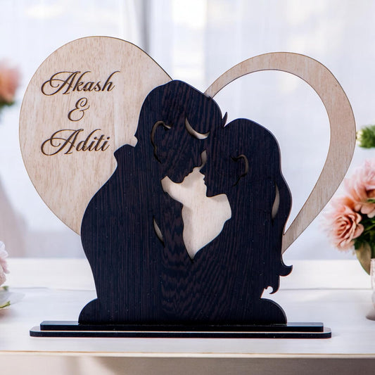Personalised Couple Showpiece with Name Engraving | Dual Layer Romantic Table Décor | Valentine Gift for Girlfriend Boyfriend | Anniversary Birthday Wedding Gift for Couples