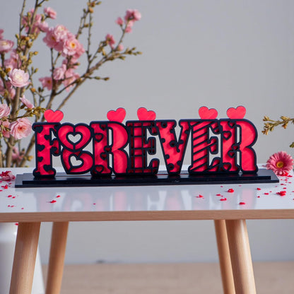 Forever Love Wooden Standy | Dual Layered MDF Tabletop Showpiece | Romantic Letter Stand Decor | Gift for Valentine, Anniversary, Wedding, Birthday