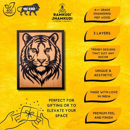 Ramkudi Jhamkudi™ 2 Layer Tiger Wall Art | Bold Wildlife Design | Premium MDF Wood | Artistic Jungle Decor for Home, Office & Studios | Made in India | Unique Gift for Nature Lovers