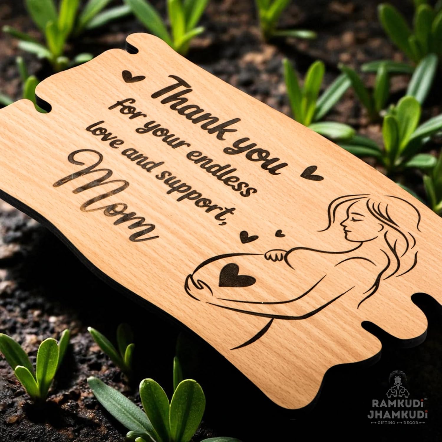 Ramkudi Jhamkudi™ Elegant Wooden Mom Plaque | Artistic Engraved Design with Stand | Unique Mother’s Day, Birthday & Occasion Gift