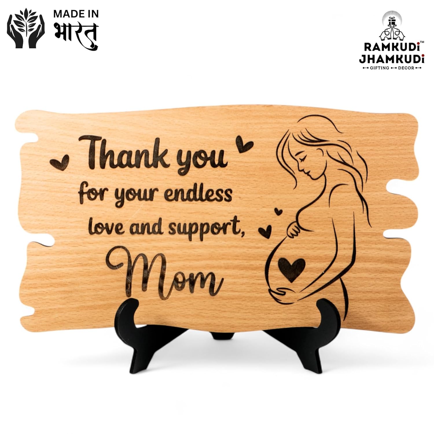 Ramkudi Jhamkudi™ Elegant Wooden Mom Plaque | Artistic Engraved Design with Stand | Unique Mother’s Day, Birthday & Occasion Gift
