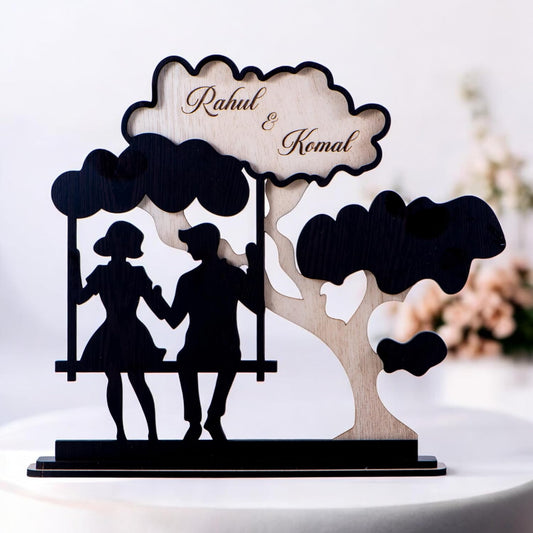 Personalized Swing Couple Wooden Showpiece with Name | Dual Layer Romantic Décor | Valentine, Anniversary & Wedding Gift for Couples