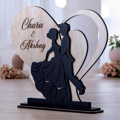Ramkudi Jhamkudi™ Personalized Heart Couple Wooden Showpiece with Name | Dual Layer Romantic Décor | Valentine, Anniversary & Wedding Gift for Girlfriend, Boyfriend & Couples