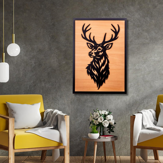 Ramkudi Jhamkudi™ 2 Layer Deer Stag Wall Art | Nature-Inspired Design | Premium MDF Wood | Rustic Animal Decor for Home, Office & Cabins | Made in India | Unique Gifting Option
