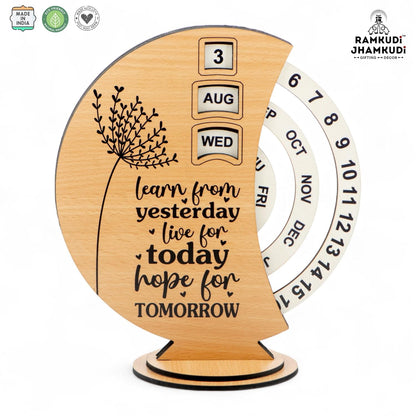 Ramkudi Jhamkudi Wooden Perpetual Calendar for Desk | Motivational Quote Prints | Made in India | Reusable Lifetime Table Calendar for Office, Study, Gifting | Minimal Aesthetic Decor Piece (DESIGN C)
