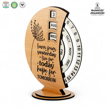 Ramkudi Jhamkudi Wooden Perpetual Calendar for Desk | Motivational Quote Prints | Made in India | Reusable Lifetime Table Calendar for Office, Study, Gifting | Minimal Aesthetic Decor Piece (DESIGN C)