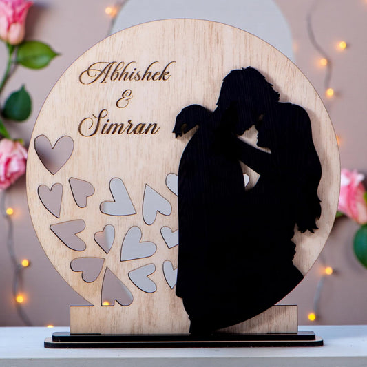 Personalized Couple Showpiece with Name Engraving | Dual Layer Romantic Silhouette Decor | Valentine Gift for Girlfriend Boyfriend | Anniversary Birthday Wedding Gift for Couples