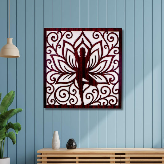 Ramkudi Jhamkudi™ 2 Layer Tree Pose Yoga Wall Art | Vrikshasana Design | Premium MDF Wood | Boho Spiritual Decor for Home, Yoga Studios & Offices | Made in India | Great Gift Idea