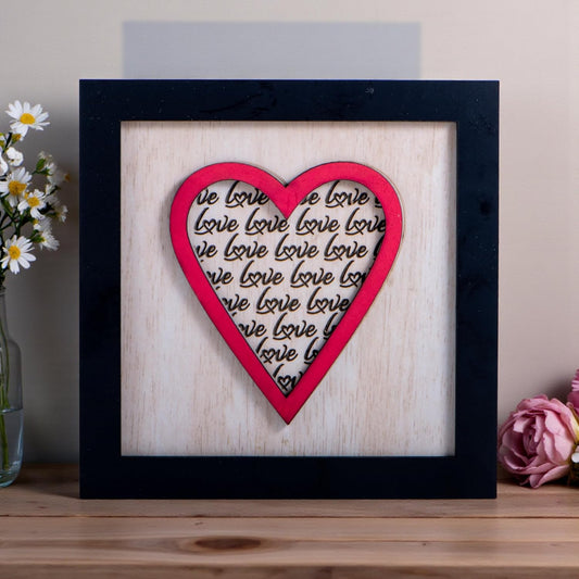 Mini Wooden Love Frame | Heart Engraved MDF Wall & Table Decor | Cute Romantic Mini Frame Showpiece | Gift for Valentine, Anniversary, Birthday, Couple