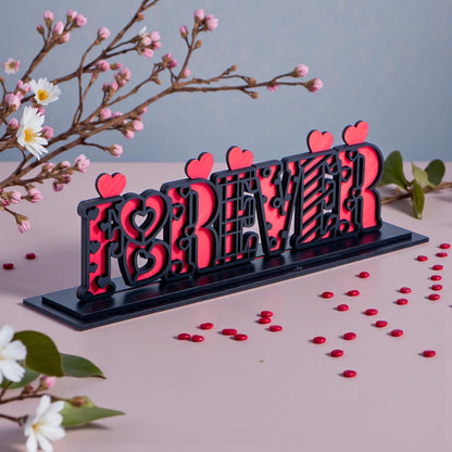 Forever Love Wooden Standy | Dual Layered MDF Tabletop Showpiece | Romantic Letter Stand Decor | Gift for Valentine, Anniversary, Wedding, Birthday