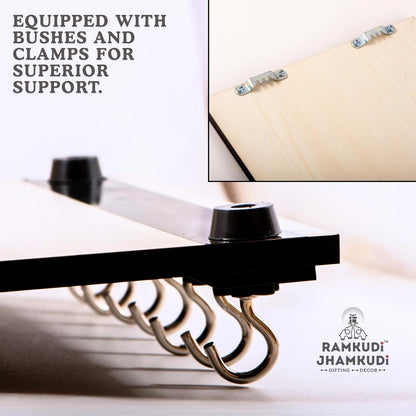Ramkudi Jhamkudi™ Premium Wooden Radha Krishna Key Holder for Wall – 2 Layer MDF, 7 Stainless Steel Hooks, Unique Indian Design, Home Decor & Gifting – Made in India