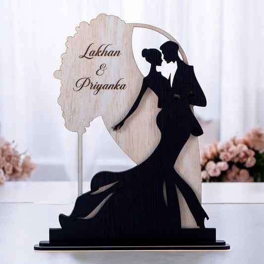 Personalized Dancing Couple Wooden Showpiece with Name | Premium Dual Layer Romantic Décor | Valentine, Anniversary & Wedding Gift for Couples