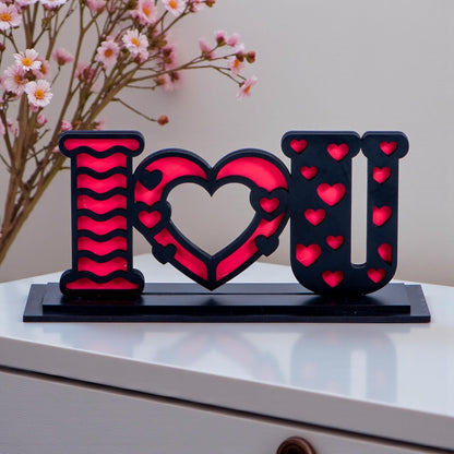 I Love You Tabletop Standy | Dual Layered Engineered MDF Decorative Showpiece | Romantic Heart Letter Desk & Table Decor | Gift for Valentine, Anniversary & Birthday