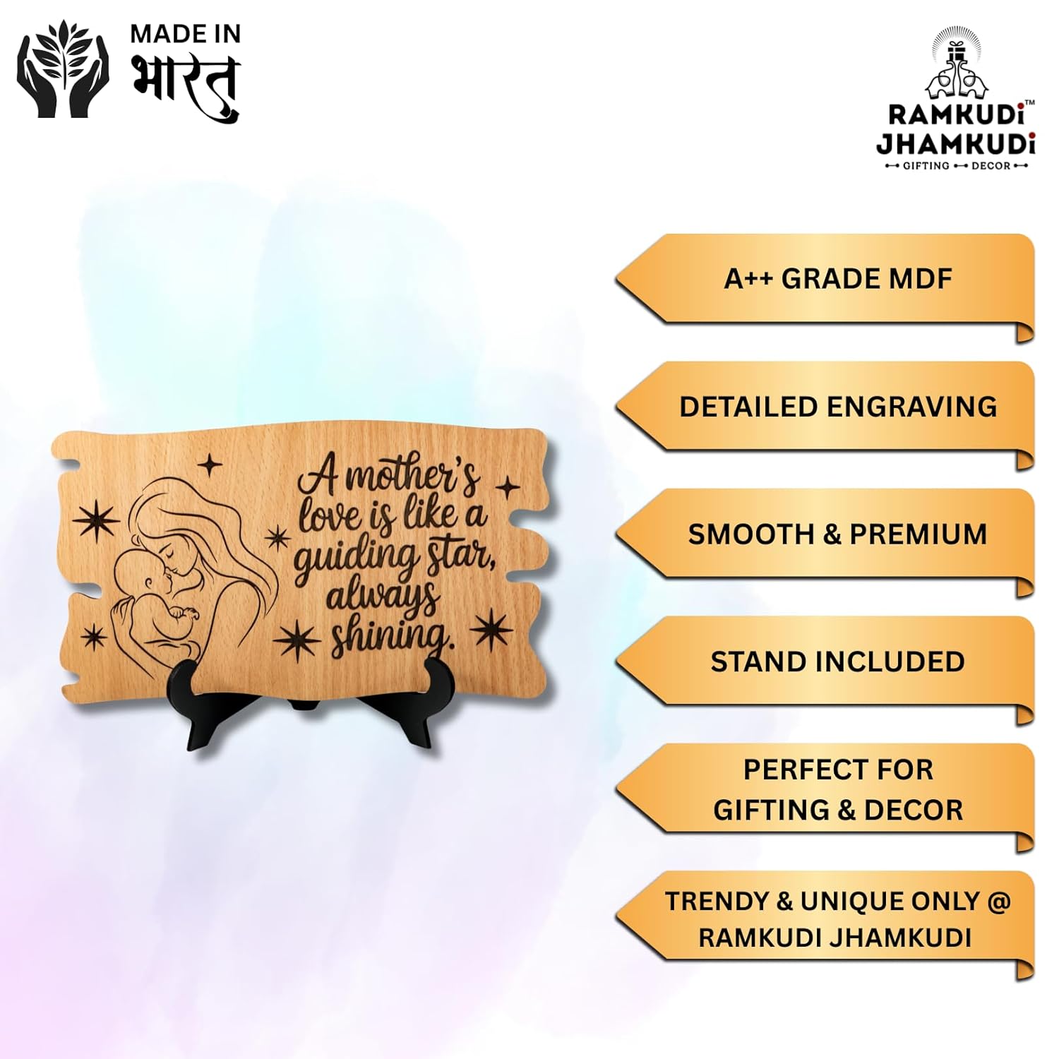Ramkudi Jhamkudi™ Premium Wooden Mom Plaque | Beautifully Engraved Keepsake with Stand | Unique Mother’s Day, Birthday & Special Occasion Gift