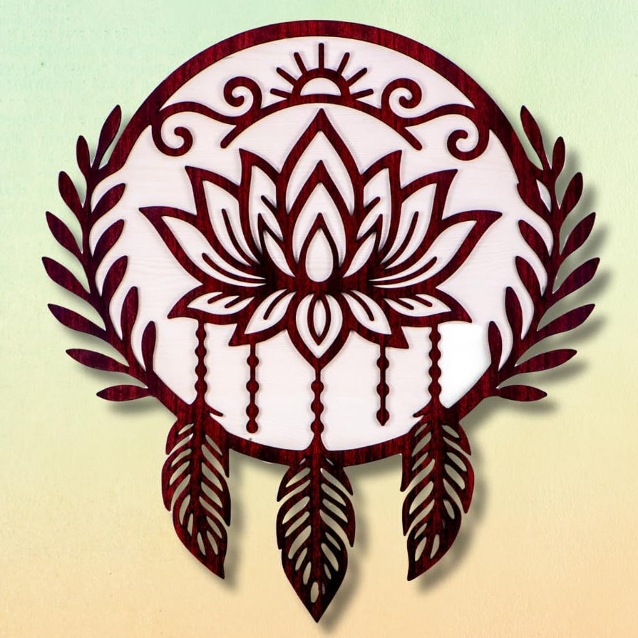 Ramkudi Jhamkudi™ Boho Floral Dreamcatcher Wall Art | 2 Layer Premium MDF Wood | Trendy Bohemian Room Decor | Made in India | Ideal for Gifting | Home Office Living Room Wall Hanging