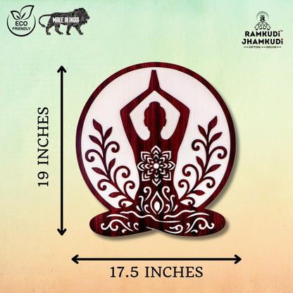 Ramkudi Jhamkudi™ Meditation Yoga Wall Art – 2 Layer MDF Wooden Spiritual Wall Décor | Zen Boho Design for Home, Office, Yoga Room, Studio, Puja Corner | Made in India