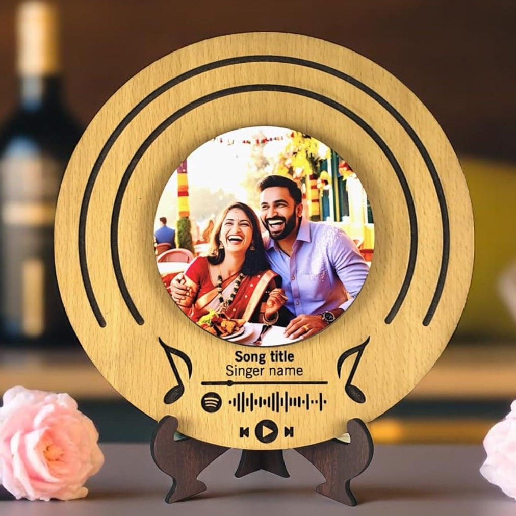 Ramkudi Jhamkudi Personalized Spotify Music Frame – Custom Wooden Plaque with Photo, Song Title & Scannable Spotify Code – Unique Gift for Couples, Birthday, Anniversary, or Home Decor