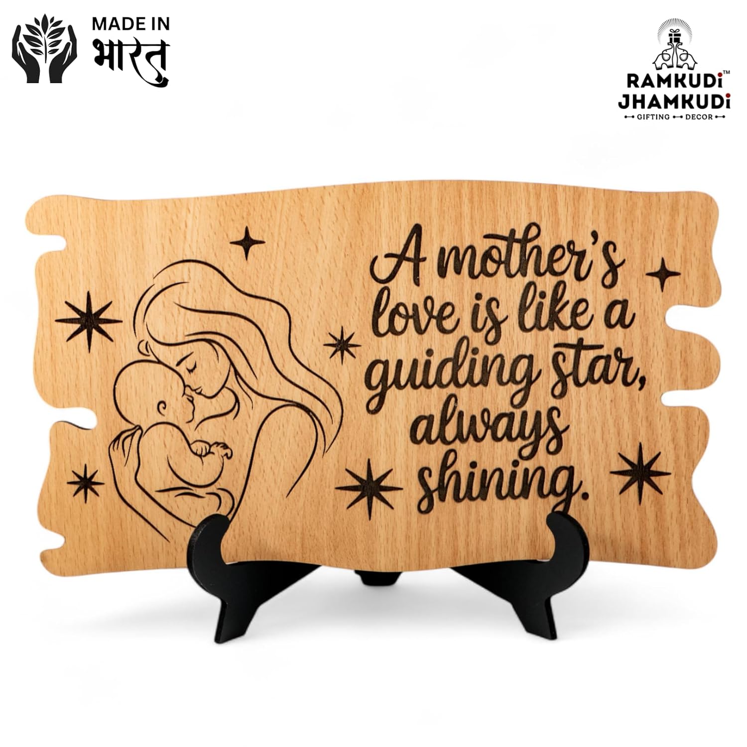 Ramkudi Jhamkudi™ Premium Wooden Mom Plaque | Beautifully Engraved Keepsake with Stand | Unique Mother’s Day, Birthday & Special Occasion Gift