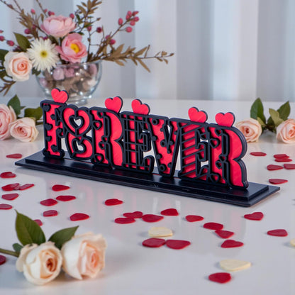 Forever Love Wooden Standy | Dual Layered MDF Tabletop Showpiece | Romantic Letter Stand Decor | Gift for Valentine, Anniversary, Wedding, Birthday