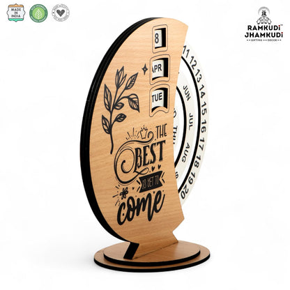 Ramkudi Jhamkudi Wooden Perpetual Calendar for Desk | Motivational Quote Prints | Made in India | Reusable Lifetime Table Calendar for Office, Study, Gifting | Minimal Aesthetic Decor Piece (DESIGN B)