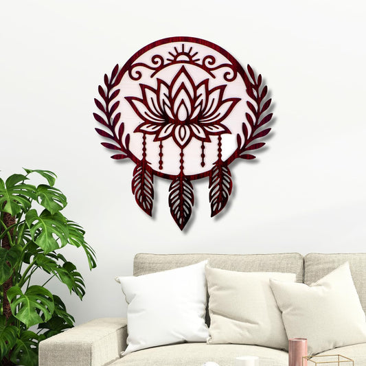Ramkudi Jhamkudi™ Boho Floral Dreamcatcher Wall Art | 2 Layer Premium MDF Wood | Trendy Bohemian Room Decor | Made in India | Ideal for Gifting | Home Office Living Room Wall Hanging