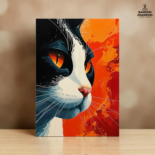 Fiery Cat Gaze Acrylic Wall Art – Premium 5MM UV Printed Glossy Wall Decor | Luxury Gifting India | Ramkudi Jhamkudi 🎨✨