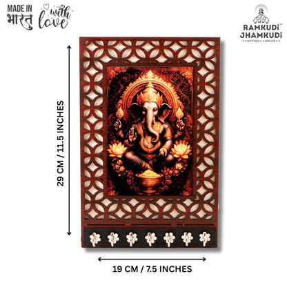 Ramkudi Jhamkudi™ Premium Wooden Lord Ganesha Key Holder for Wall – 2 Layer MDF, 7 Stainless Steel Hooks, Unique Indian Design, Home Decor & Gifting – Made in India