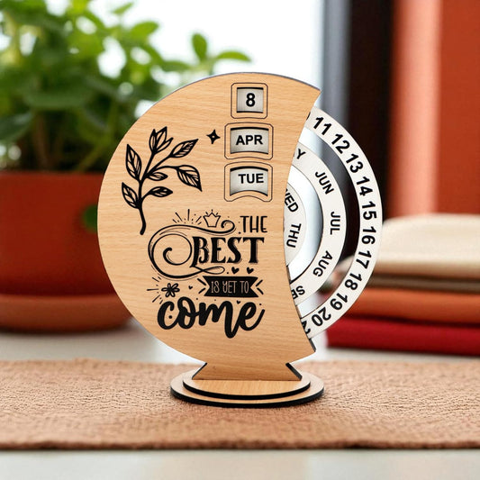 Ramkudi Jhamkudi Wooden Perpetual Calendar for Desk | Motivational Quote Prints | Made in India | Reusable Lifetime Table Calendar for Office, Study, Gifting | Minimal Aesthetic Decor Piece (DESIGN B)