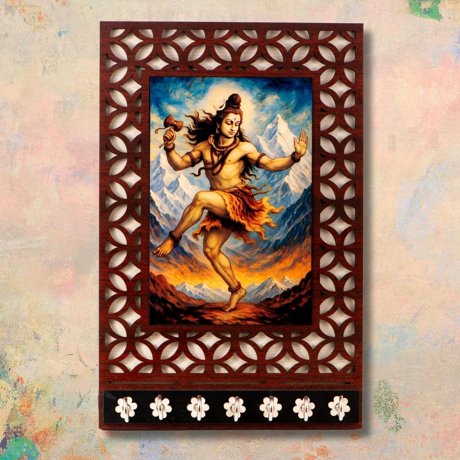 Ramkudi Jhamkudi™ Shiva Tandav Wooden Key Holder – 2 Layer Premium MDF, 7 SS Hooks – Powerful & Artistic Wall Décor – Made in India