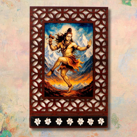 Ramkudi Jhamkudi™ Shiva Tandav Wooden Key Holder – 2 Layer Premium MDF, 7 SS Hooks – Powerful & Artistic Wall Décor – Made in India