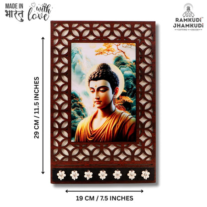 Ramkudi Jhamkudi™ Buddha Wooden Key Holder – Calm Meets Class – 2 Layer Premium MDF, 7 SS Hooks – Zen & Stylish Wall Décor – Made in India