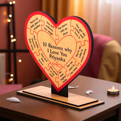 Ramkudi Jhamkudi™ 10 Reasons Why I Love You Plaque with Personalised Name | Premium MDF Wood | Romantic Gift for Anniversary, Valentine, Husband, Wife | Made in India | Table or Wall Decor (STYLE A)