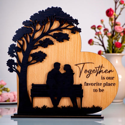 Wooden Couple Tabletop Standy | “Together is Our Favorite Place to Be” Engraved Showpiece | Premium MDF Romantic Table Decor | Gift for Valentine, Anniversary, Wedding