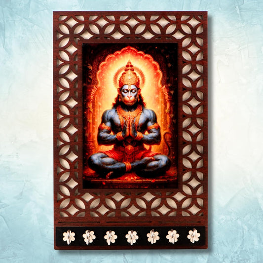 Ramkudi Jhamkudi™ Premium Wooden Lord Hanuman Key Holder for Wall – 2 Layer MDF, 7 Stainless Steel Hooks, Unique Devotional Design, Home Decor & Gifting – Made in India