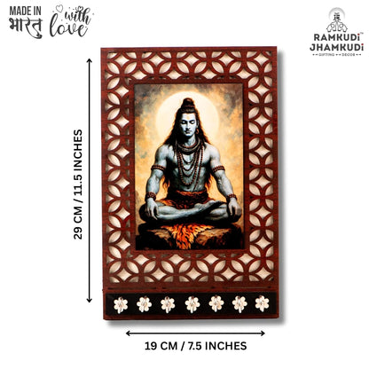 Ramkudi Jhamkudi™ Premium Wooden Meditating Lord Shiva Key Holder for Wall – 2 Layer MDF, 7 Stainless Steel Hooks, Exclusive Indian Design, Home Decor & Gifting – Made in India