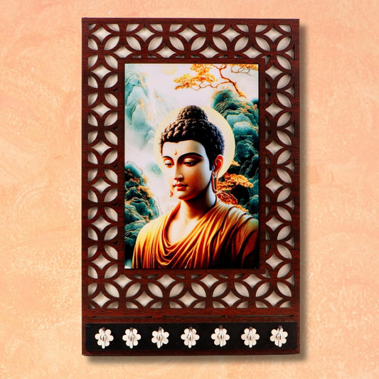 Ramkudi Jhamkudi™ Buddha Wooden Key Holder – Calm Meets Class – 2 Layer Premium MDF, 7 SS Hooks – Zen & Stylish Wall Décor – Made in India