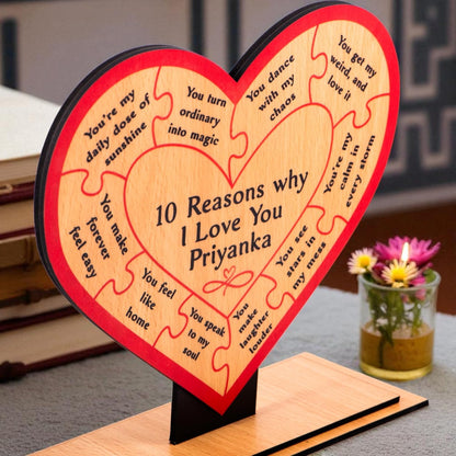 Ramkudi Jhamkudi™ 10 Reasons Why I Love You Plaque with Personalised Name | Premium MDF Wood | Romantic Gift for Anniversary, Valentine, Husband, Wife | Made in India | Table or Wall Decor (STYLE A)