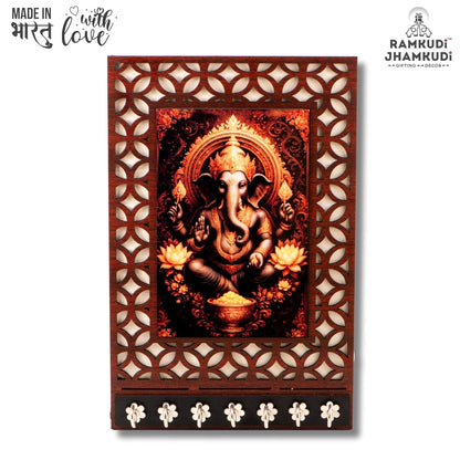 Ramkudi Jhamkudi™ Premium Wooden Lord Ganesha Key Holder for Wall – 2 Layer MDF, 7 Stainless Steel Hooks, Unique Indian Design, Home Decor & Gifting – Made in India