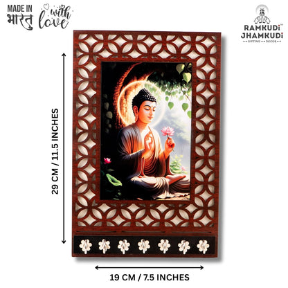 Ramkudi Jhamkudi™ Buddha Serenity Wooden Key Holder – 2 Layer Premium MDF, 7 SS Hooks – Calm & Stylish Wall Décor – Made in India