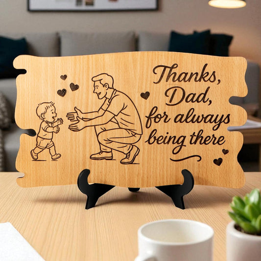 Ramkudi Jhamkudi™ Father’s Plaque | Engraved Wooden Tabletop Plaque with Stand | Premium MDF, Unique Dad Design | Made in India