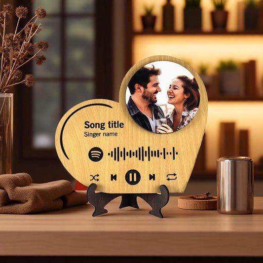 Ramkudi Jhamkudi Custom Spotify Plaque with Photo – Personalized Wooden Music Frame with Song Title & Scannable Code – Ideal Gift for Music Lovers, Anniversary, Birthday, or Wall Decor