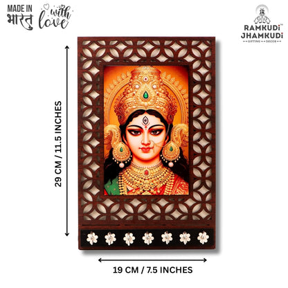 Ramkudi Jhamkudi™ Premium Wooden Maa Durga Face Key Holder for Wall – 2 Layer MDF, 7 Stainless Steel Hooks, Unique Indian Design, Home Decor & Gifting – Made in India