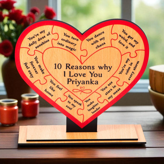 Ramkudi Jhamkudi™ 10 Reasons Why I Love You Plaque with Personalised Name | Premium MDF Wood | Romantic Gift for Anniversary, Valentine, Husband, Wife | Made in India | Table or Wall Decor (STYLE A)